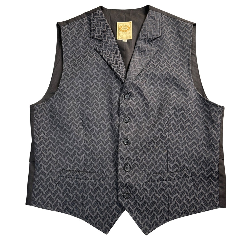 Wah Maker Frontier‎ Clothing Vintage USA Vest Mens Medium Gray Western Waistcoat